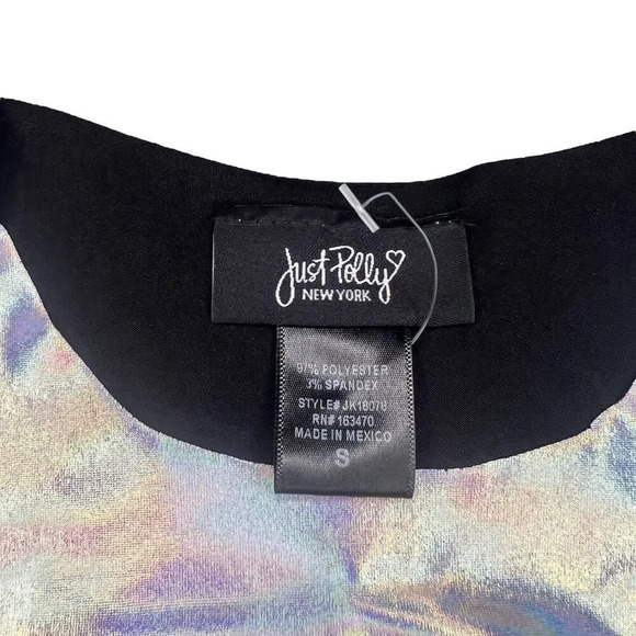 Just Polly Women's Small Silver Holographic High Neck Sleeveless Bodysuit - Picture 2 of 3